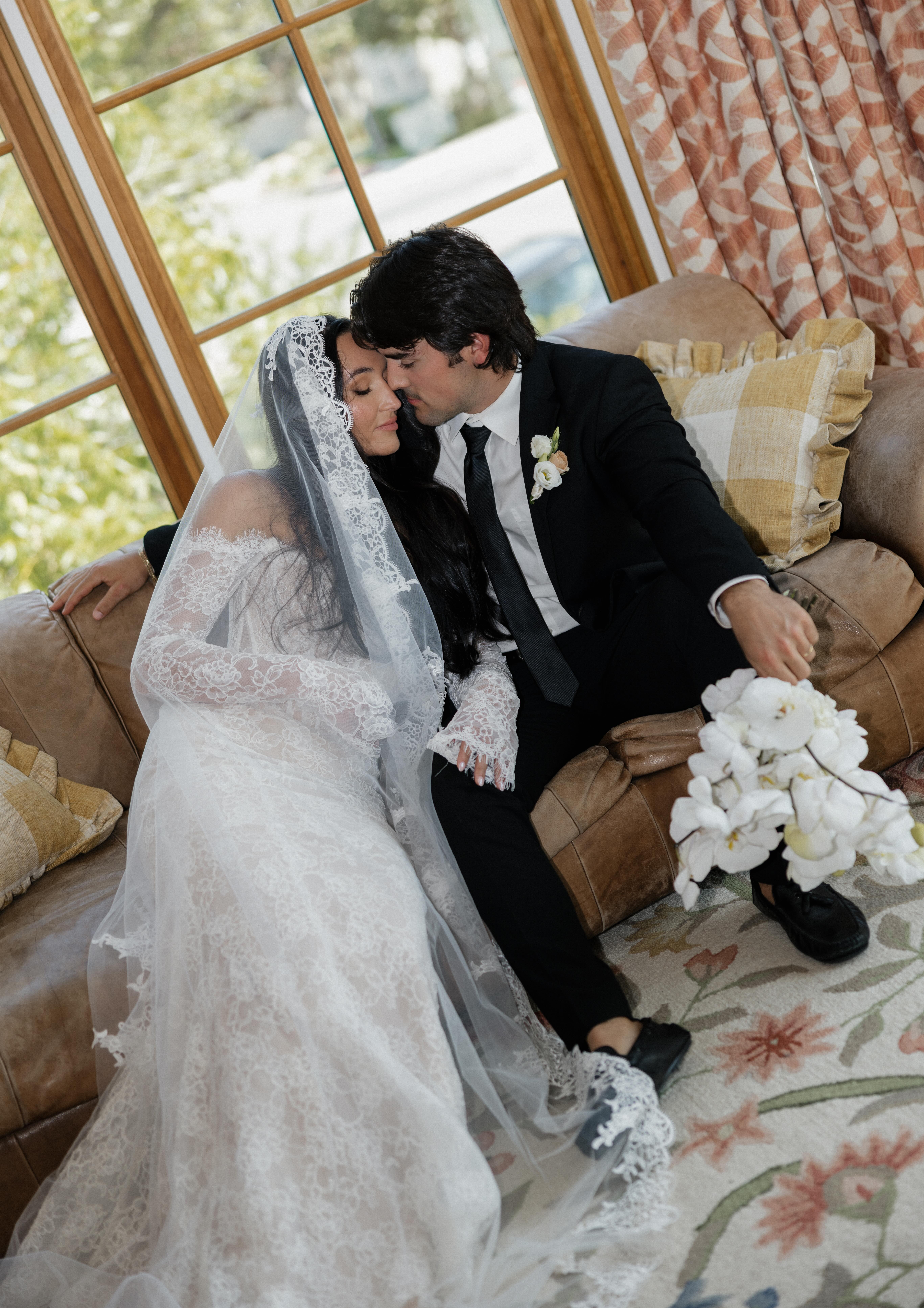 Couple embracing during styled shoot at romantic Georgetown wedding venue.